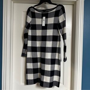 Ann Taylor Black and White Checkered Long Sleeve Dress